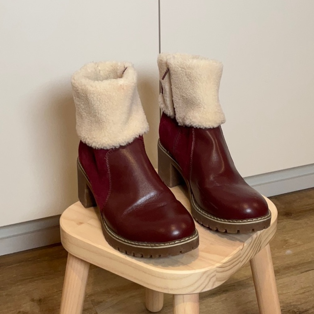 Women's Burgundy Leather Ankle Boots with Shearling Lining